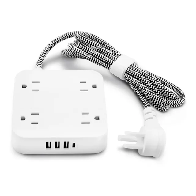 Andromeda Inc Multicontacto Usb, Regleta De Alimentación, Conector Multiple, Extension Electrica De 1.5 M Con 4 Ca,3 Usb Y Usb-c, Multicontacto Montaje En Pared Clavija Con Tomacorriente, Enchufes