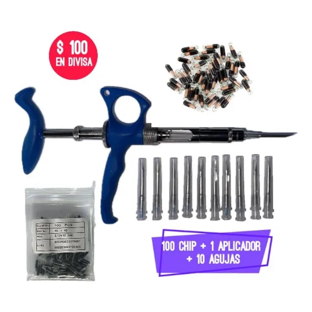 Chip Ganadero Combo Aplicador Reusable Aguja +chip 2.12x12mm