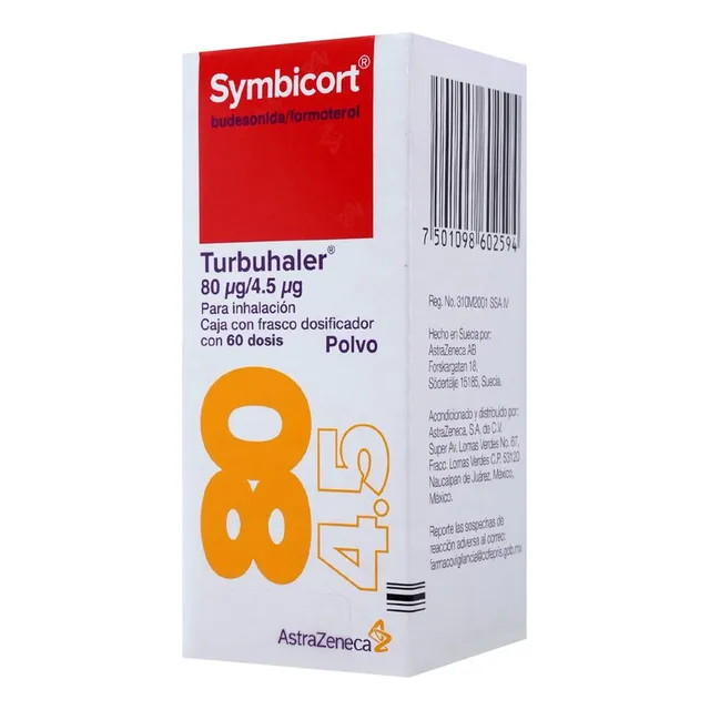 Symbicort Turbuhaler Polvo Para Inhalación 80 Mcg/4,5 Mcg, 1 Frasco Dosificador 60 Dosis