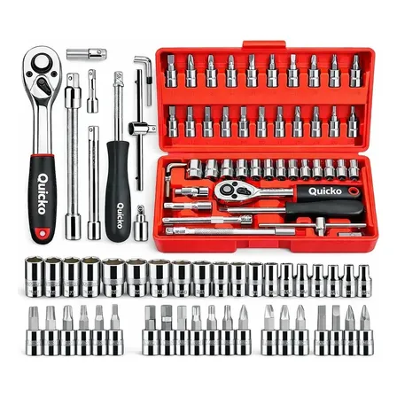 Kit Chaves Ferramentas Jogo Fenda Philips Catraca Soquete Allen 46 Peças Com Maleta Completa Manual Ideal Mecânico Manutenção Casa Carro Profissional Resistente Portátil Compacto Quicko Vermelho