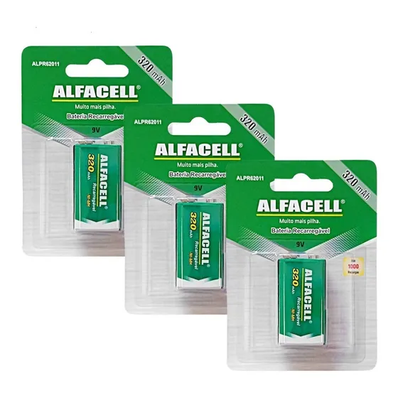 Kit Bateria 9v Recarregavel 3 Unidades 320 Mah