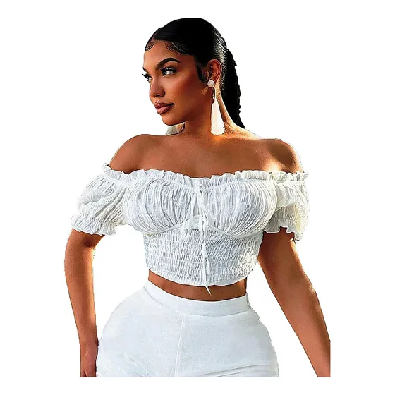 Blusa Shein Para Dama Estilo Bardot Manga Abullonada