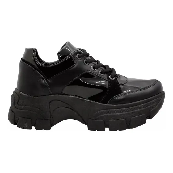 Zapatillas Mujer Altas Negras Detalle Charol Valtino Pia