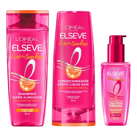 Kit Elseve Liso Dos Sonhos Shampoo + Condicionador + Sérum