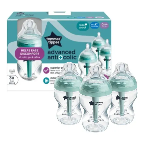 Biberones Tommee Tippee Advanced Anticolico 9oz 3 Pzs Mamila Color Verde Claro