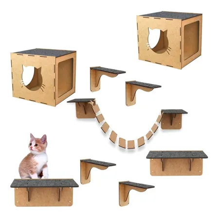 Kit Para Gato Mdf 9pcs Arranhador Lazer Parquinho Playground