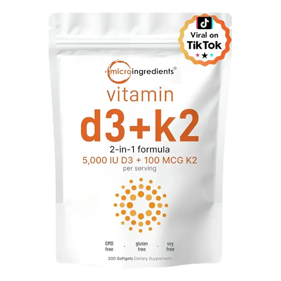 Vitamina D3 + K2 5000iu 100mcg 300 Capsulas Blancas | Cuotas sin interés