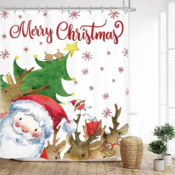Glawry Cortina Ducha Feliz Navidad 60  Ancho X 72  Largo