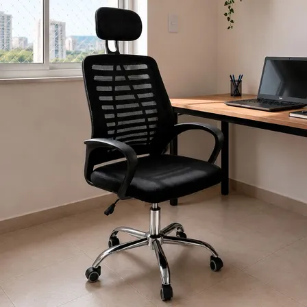 Cadeira Escritório Oficial Diretor Mesh Ergonômica Office Preto Tela Mesh