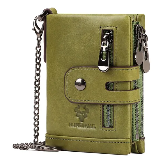 Carteras De Cadena De Cuero Genuino Para Hombre Con Ranuras 