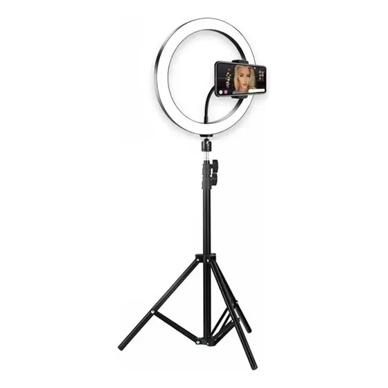 Lampara Aro De Luz Led 10 Pulgadas Regulable Con Tripie Color De La Estructura Negro