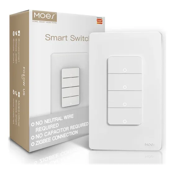 H Moes Zigbee Botón Interruptor De Luz Inteligente 4vías 10a