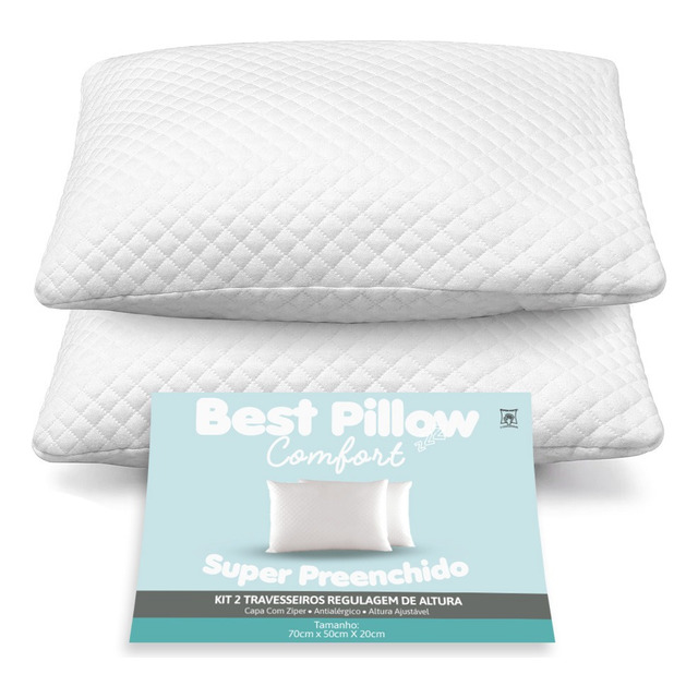 Kit 02 Travesseiros Fibra Antialergic Regulagem Altura 70x50 Cor Branco Kit 02 Travesseiros Fibra Antialergic Regulagem Altura 70x50 Cor Branco