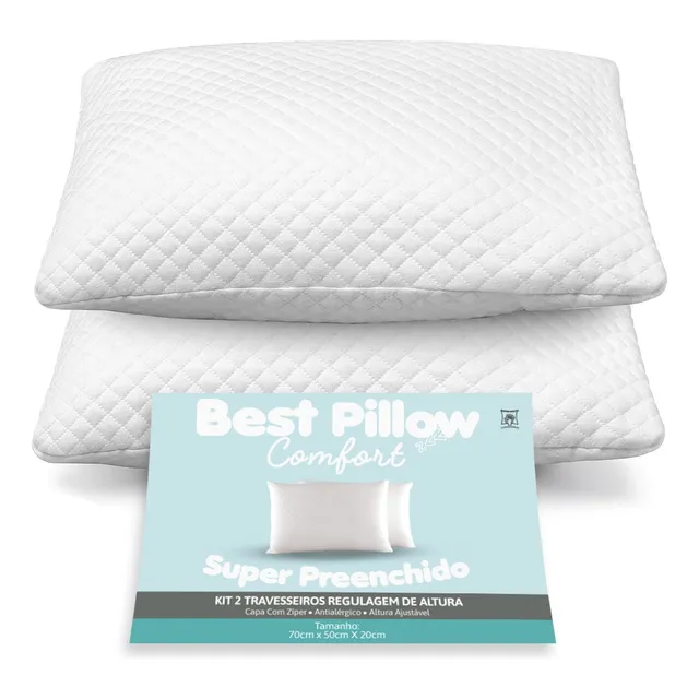 Kit 02 Travesseiros Fibra Antialergic Regulagem Altura 70x50 Cor Branco Kit 02 Travesseiros Fibra Antialergic Regulagem Altura 70x50 Cor Branco