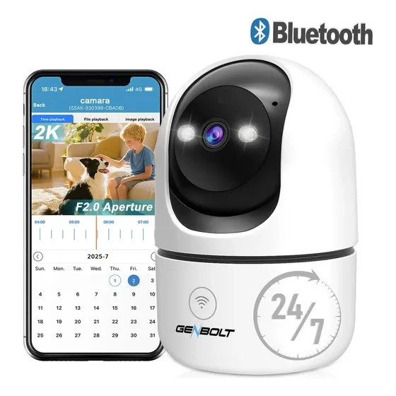 Genbolt® Cámara De Seguridad Wifi Interiore Ip Vigilancia Doméstica Cctv Con Detección De Humanoides Cámara De Paseo Automático Para Niñeras Y Mascotas Monitor Para Bebés Con Alarma De Audio Para Casa