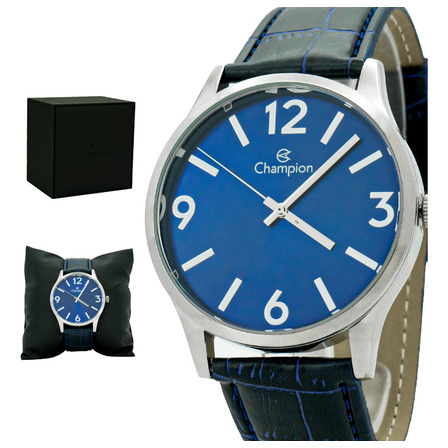 Relógio Champion Masculino Azul Pulseira De Couro Original Relógio Champion Masculino Azul Pulseira De Couro Original