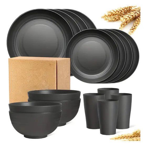 Juego De Platos Vajillas Cuencas Tazas Negro