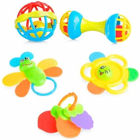 Set 5 Pzs Pelota - Sonajero - Mordedor Sensorial Bebé