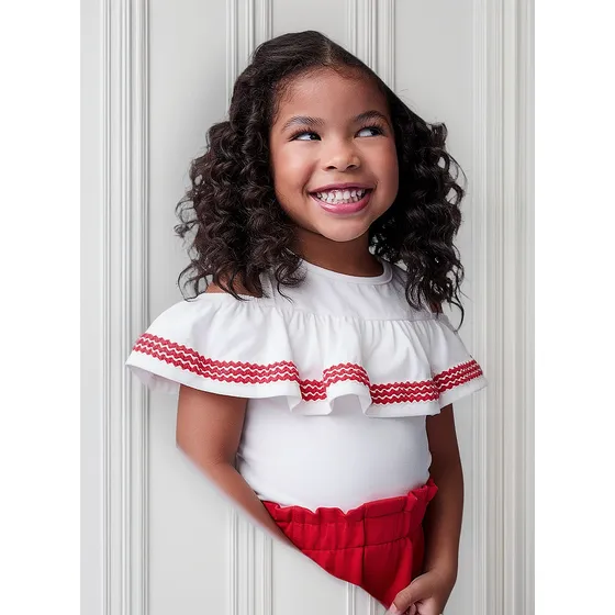 Conjunto Infantil Vermelho Com Babado