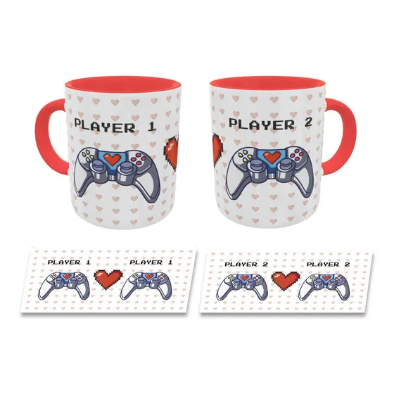 Caneca Casal Controle Player 1 E 2 Presente Namorados Geek
