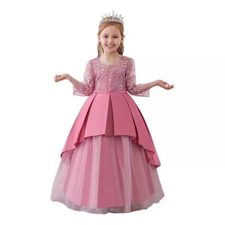 Vestido Infantil De Encaje De Manga Larga Princesa A