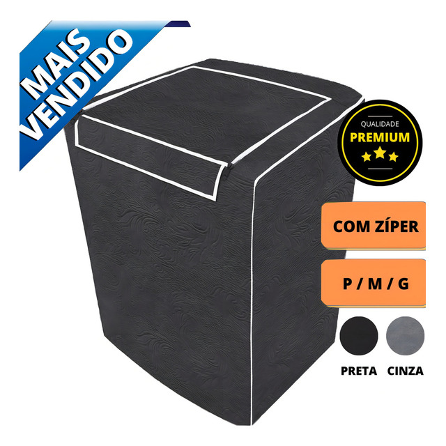 Capa Máquina Lavar Roupas Ziper 10 11 12 13 14 15 16 17 18kg Cor Preto Capa Máquina Lavar Roupas Ziper 10 11 12 13 14 15 16 17 18kg Cor Preto