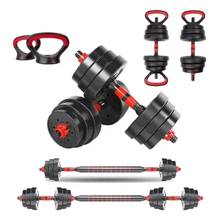 Kit Vermelho Halteres Aço Emborrachado 30kg Kettlebell Barra Kit Vermelho Halteres Aço Emborrachado 30kg Kettlebell Barra