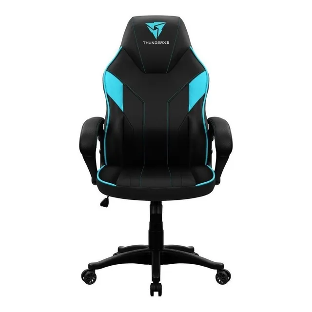 SILLA DE ESCRITORIO THUNDERX3 EC1 GAMER ERGONÓMICA NEGRA Y CYAN CON TAPIZADO DE CUERO SINTÉTICO