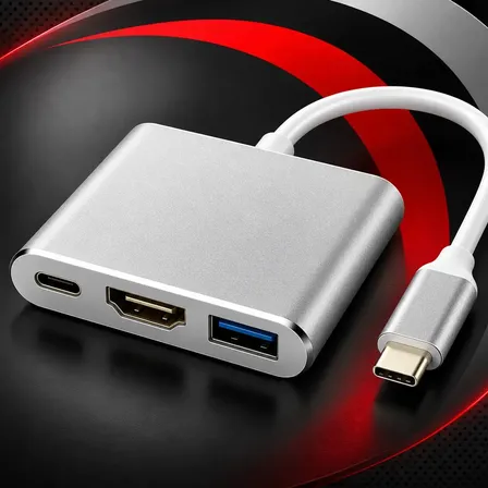 Adaptador Tipo C Para Hdmi Hub Usb 3.0 + Usb C Resolução 4k Conectividade Completa Cabo Adaptador Macbook iPad Computador Pc Notebook Tablet Chrome Technology Type C