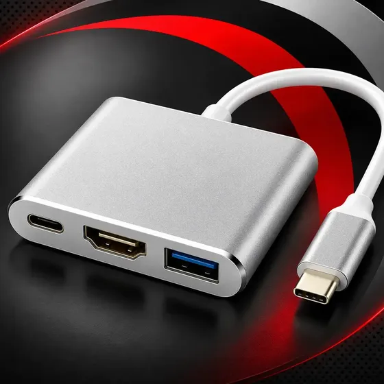 Adaptador Tipo C Para Hdmi Hub Usb 3.0 + Usb C Resolução 4k Conectividade Completa Cabo Adaptador Macbook iPad Computador Pc Notebook Tablet Chrome Technology Type C