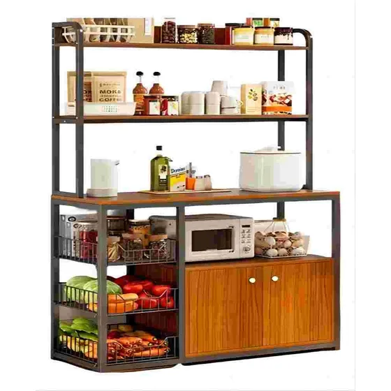 Rack Mueble Multiusos Cajon Repisas Microondas Cocina Roble
