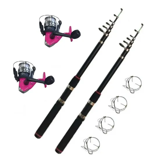 Combo De Pesca: 2 Reel + 2 Cañas 2.40mts + 4 Líneas Variada