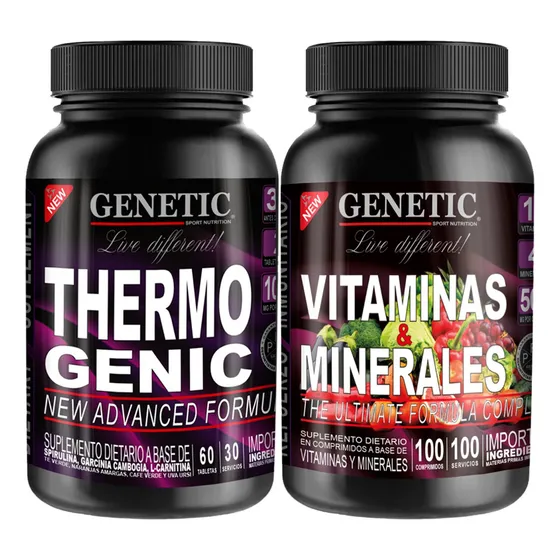 Combo Quemador Multi Vitaminas Enaccion Thermogenic Genetic Sabor Neutro
