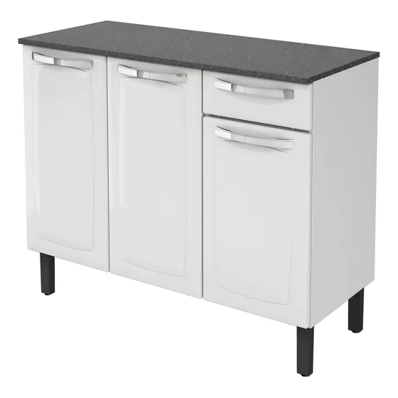 Balcão Em Aço Para Cozinha Rose Com 3 Portas E 1 Gaveta