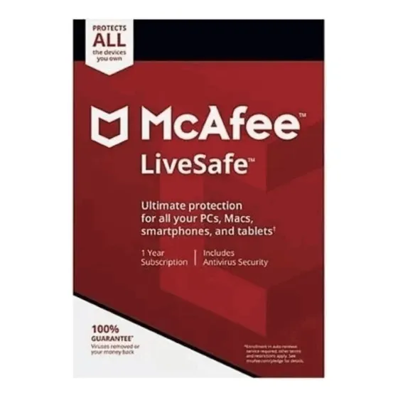 Antivirus Mcafee Livesafe Dispositivos Ilimitados 1 Año*