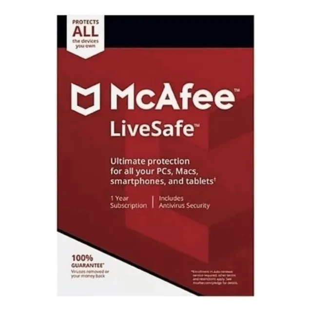 Antivirus Mcafee Livesafe Dispositivos Ilimitados 1 Año*