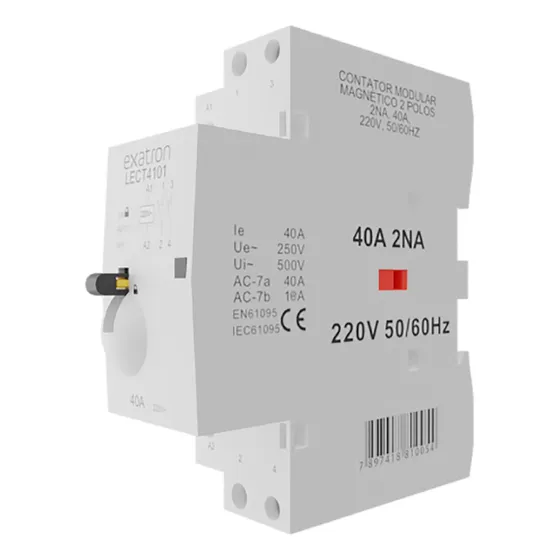 Contator Modular Bipolar 40a Chave 2na 2 Polos Exatron 220v LECT4101 Trilho DIN35