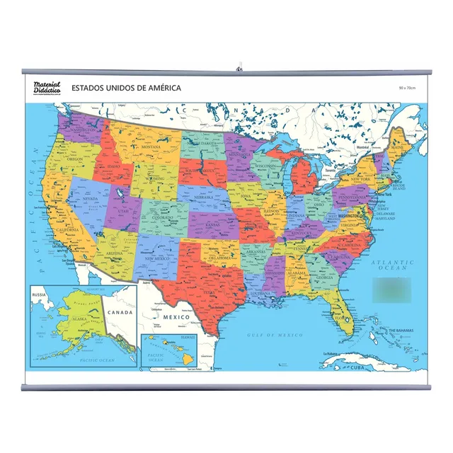 Mapa Estados Unidos (político) Laminado Y Varillado 90x70cm