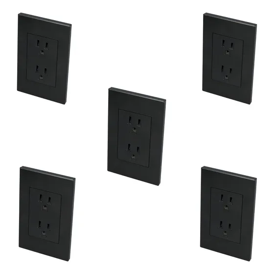 Kit De 5 Placa Con Contacto Dúplex Negro, 1/1 Surtek