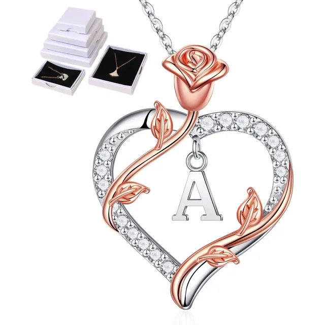 Cadena Dije Inicial Plata Chapado Oro Collar Letra Corazón