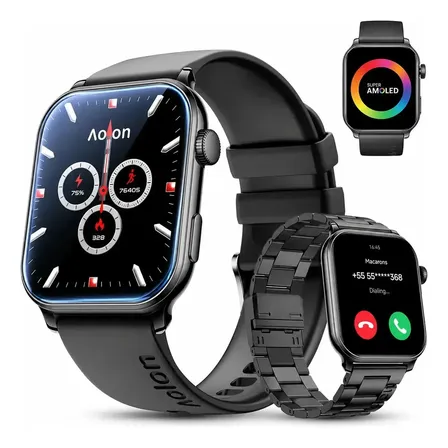 Relógio Inteligente Masculino Aolon GTS3 1.85" AMOLED Smartwatch Bluetooth Chamadas IP68 AOD +100 Esportes 8,8mm Preto