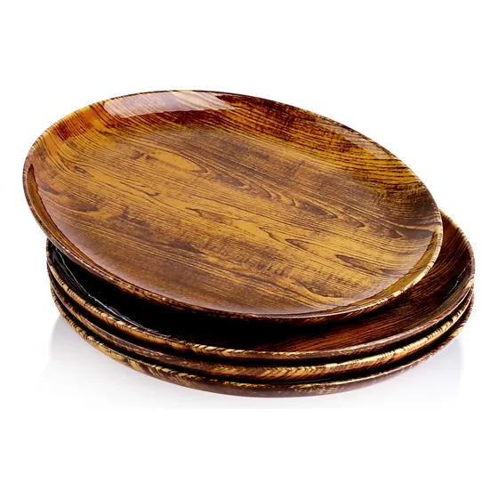 Sweese Juego 4 Plato Redondo Porcelana Para Postre  Madera