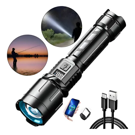 Lanterna Tatica Led Alto Luz Potente Alcance 2km - Preto - Branco