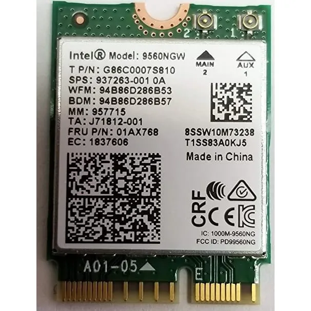 Intel Wireless-ac 9560, M.2 2230, 2x2 Ac  Bt, Gigabit, El P