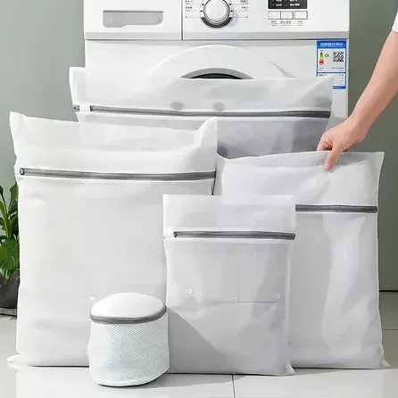 Kit 5 Sacos Para Lavar Roupas Fiapos Intima Delicada Zíper Branco