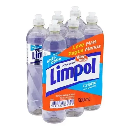 Detergente Limpol Cristal com Glicerina 6 Unidades 500ml Antiodor
