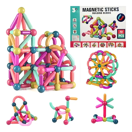 Juego De Bloques Magneticos 72 Pcs Didactico Para Niños 