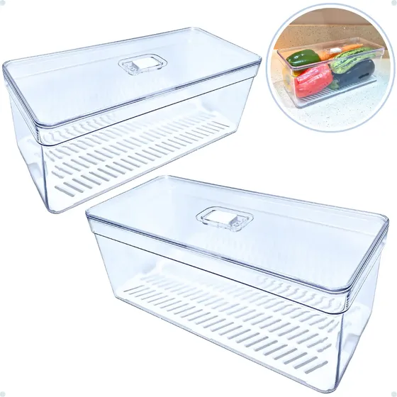 Kit 2 Organizador De Geladeira Grande 6,8l C/ Tampa E Tela