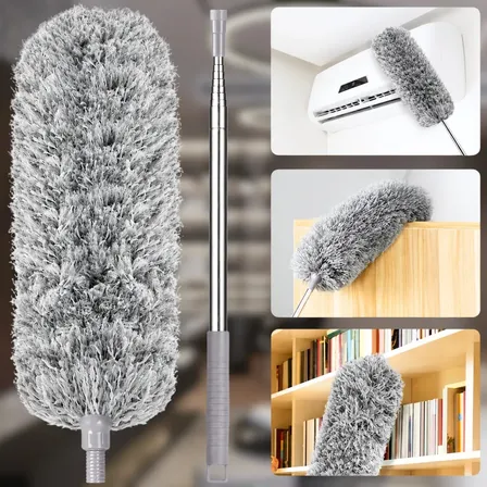 Espanador de Pó Extensível Retrátil 2,80m Microfibra Eletrostática Lavável Cabeça Flexível Ventilador e Teto