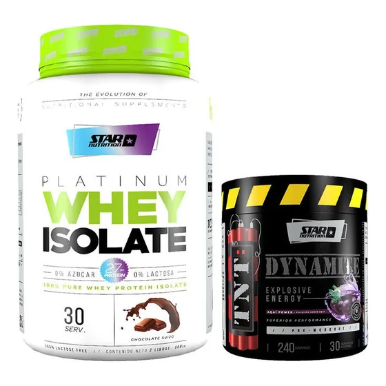 Proteina Whey Isolate 2lb Star Nutrition + Tnt 240g Pre Work Sabor Chocolate Suizo